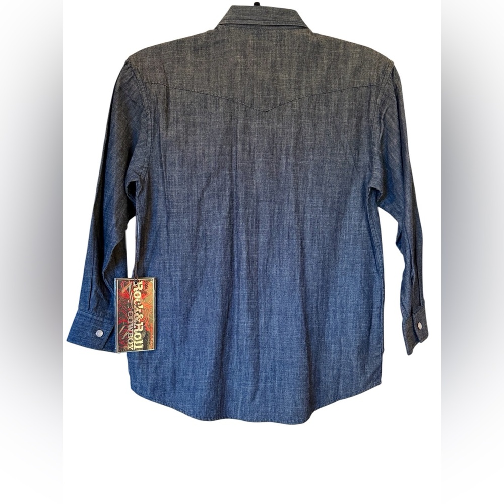 Rock & Roll Cowboy Boys Medium Pearl Snap Western Shirt NWT Denim Chambray - Picture 2 of 6